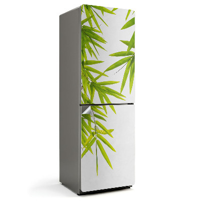 Samolepka na lednici Bambusové listy na bílém pozadí