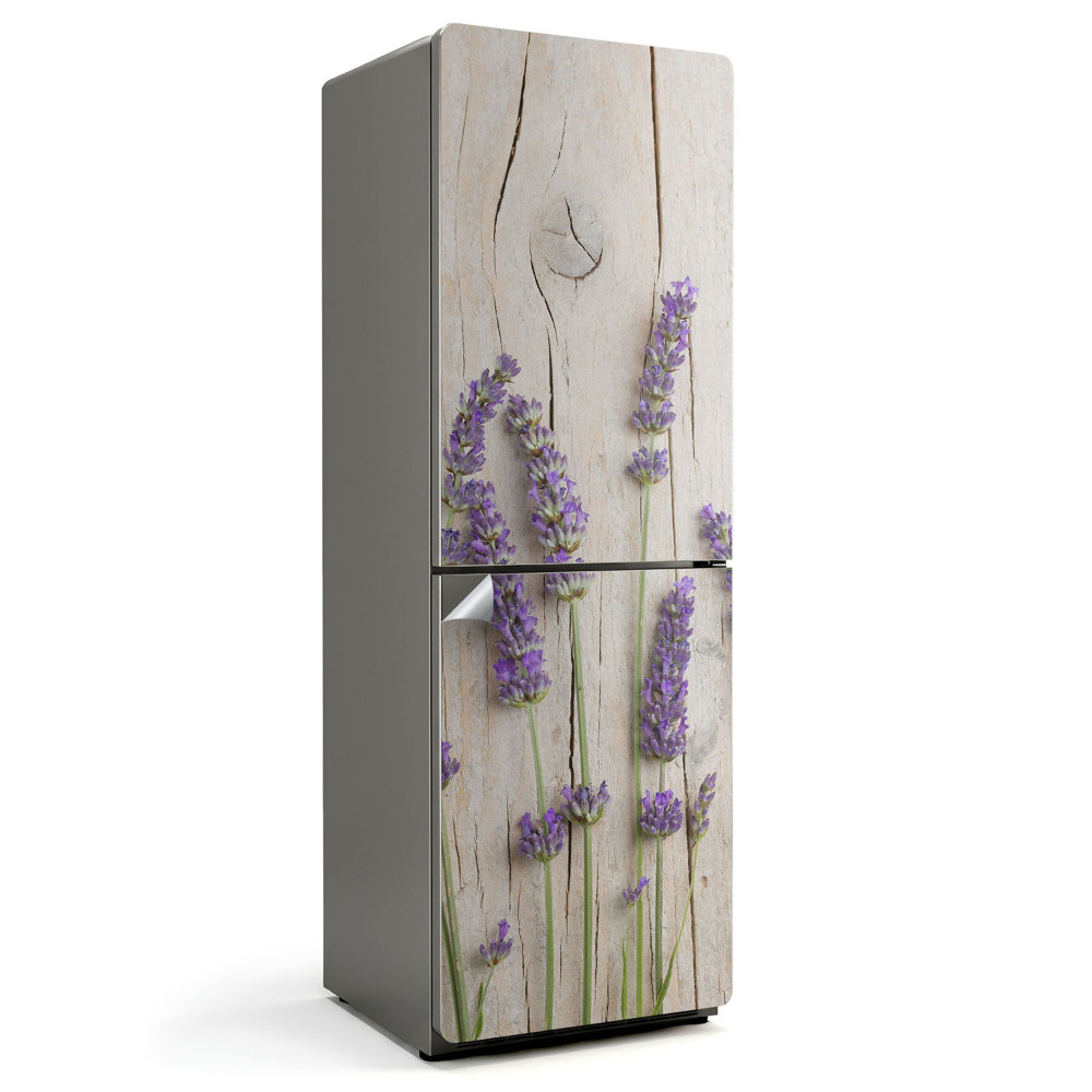 Samolepka na lednici Levandulové květy na dřevěném pozadí