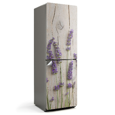 Samolepka na lednici Levandulové květy na dřevěném pozadí