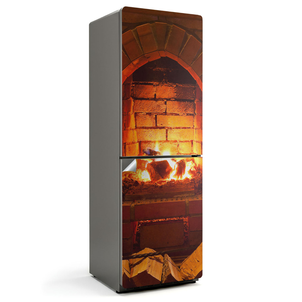 Fólie na lednici Hořící dřevo v krbu