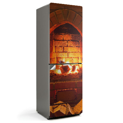 Fólie na lednici Hořící dřevo v krbu