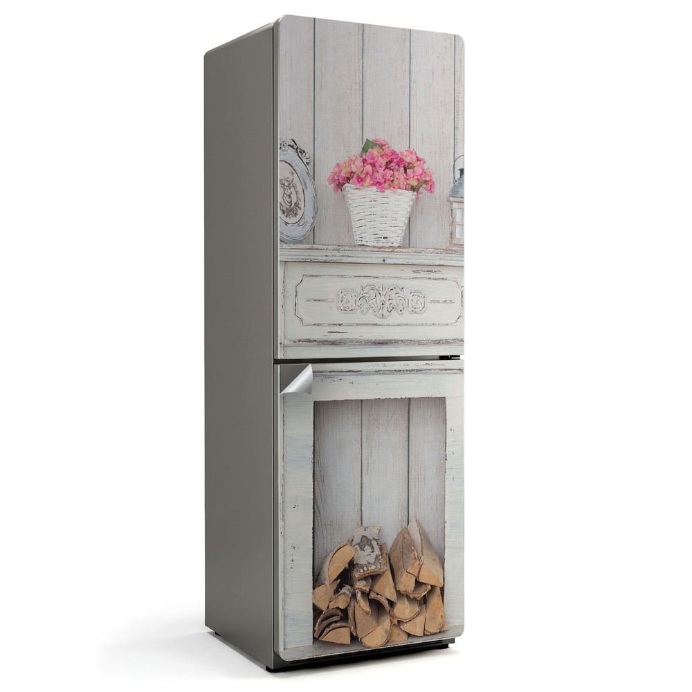 Fólie na lednici Květinový rustikální krb