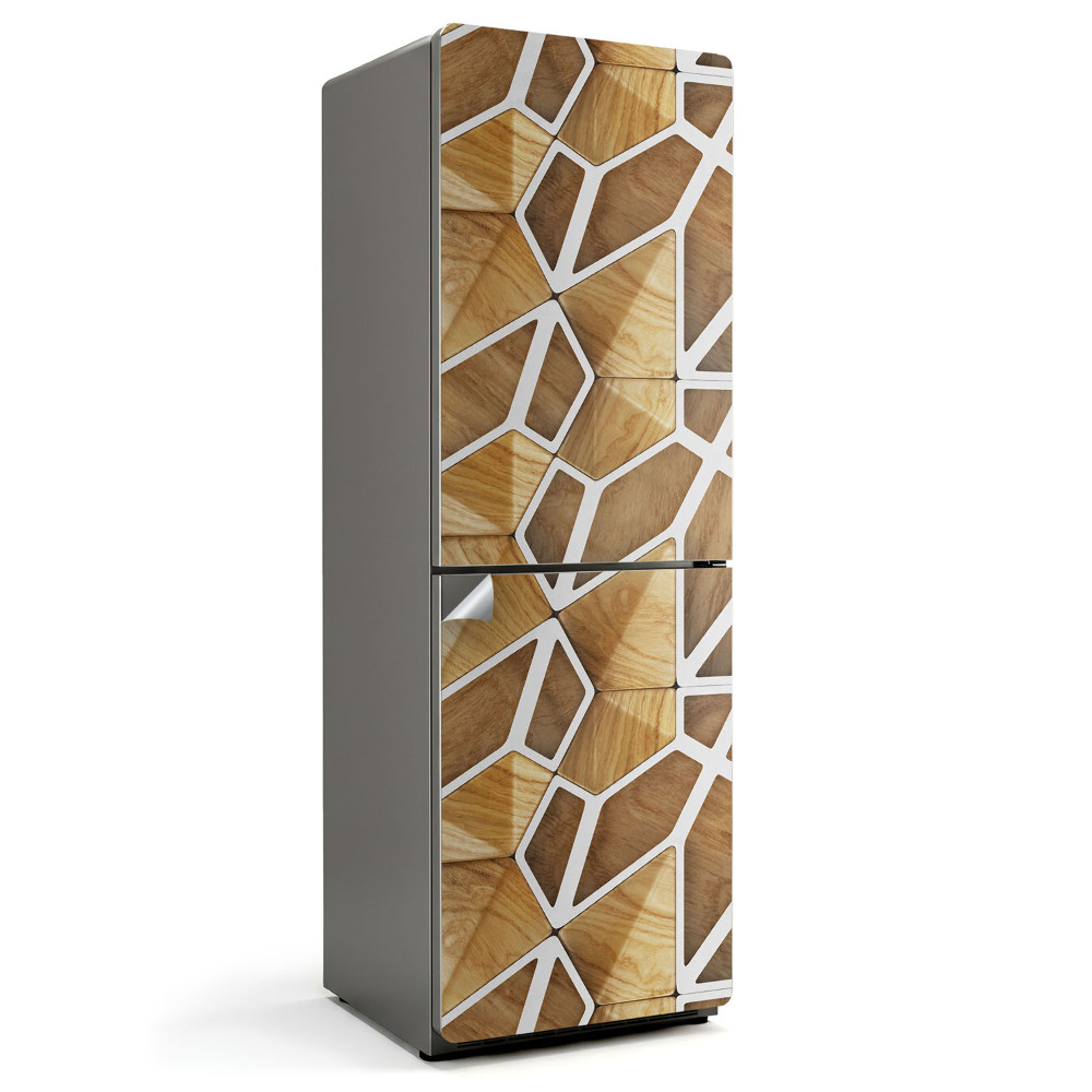 Fólie na lednici Konstrukce s geometrickým motivem dřeva