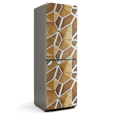 Fólie na lednici Konstrukce s geometrickým motivem dřeva