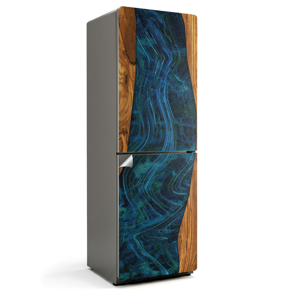 Samolepicí tapeta na lednici Vlna pryskyřice na dřevěném povrchu