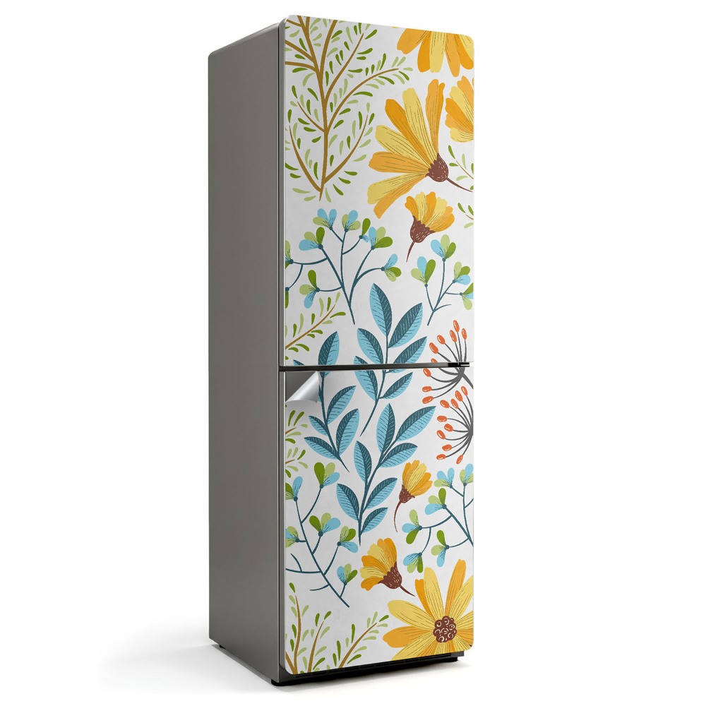 Fólie na lednici Květinový motiv se zelenými listy