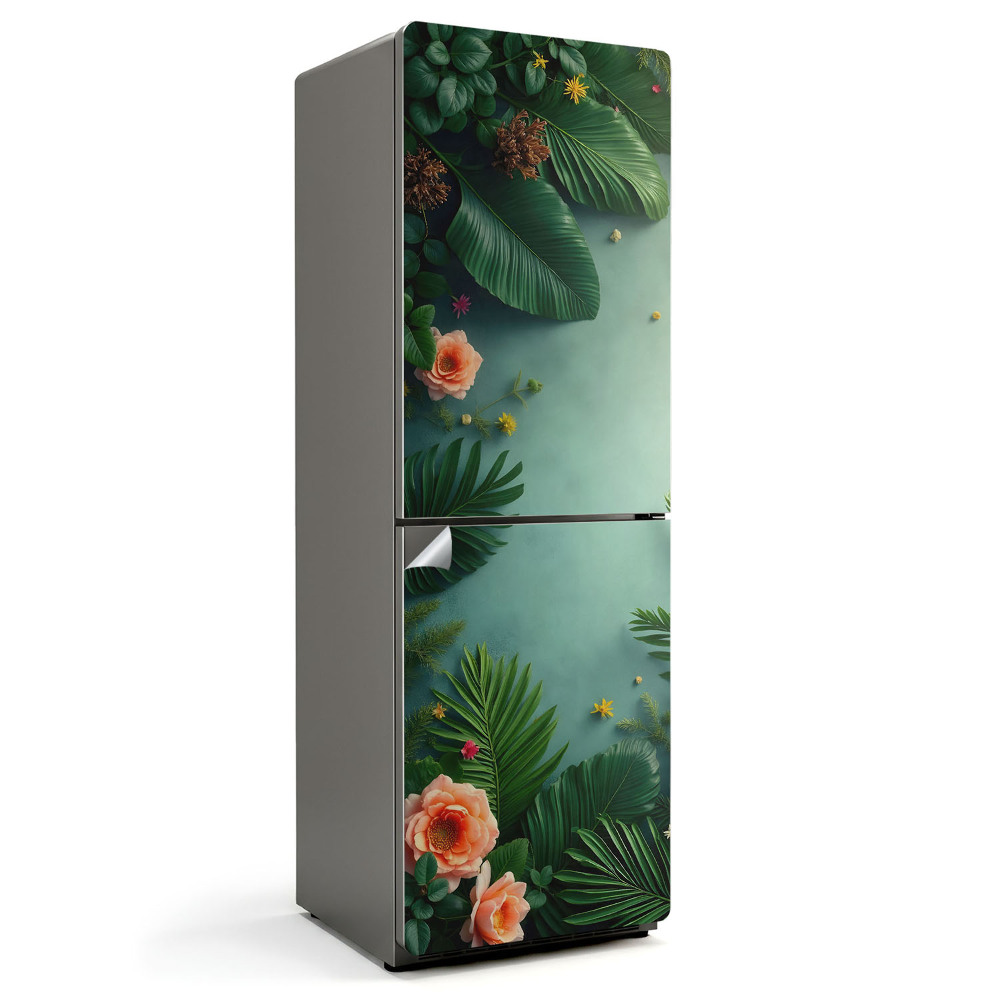 Tapeta na lednici Květy se zelenými listy