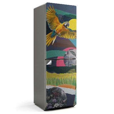 Fólie na lednici Papouščí koláž ve stylu vystřihovánky