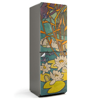 Samolepka na lednici Květinové odrazy na vodním pozadí