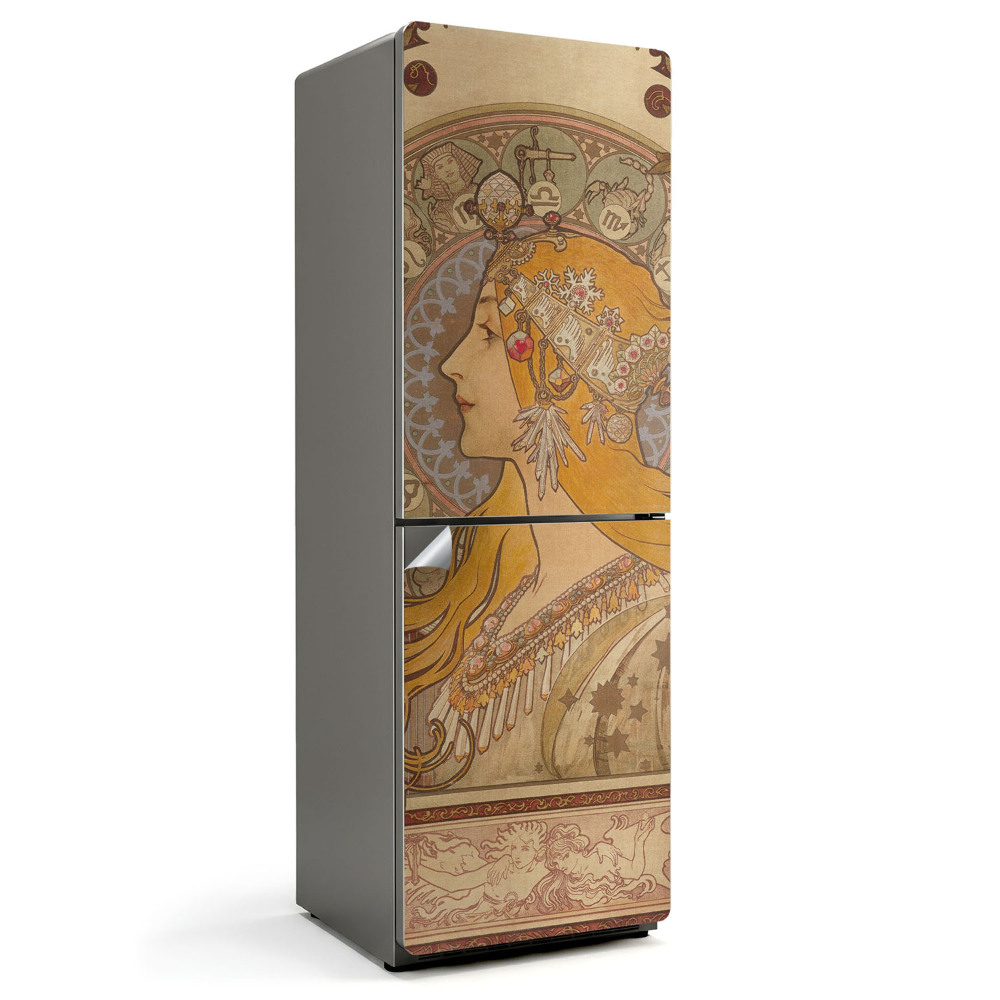 Samolepicí tapeta na lednici Portrét ženy ve stylu Alfonse Muchy