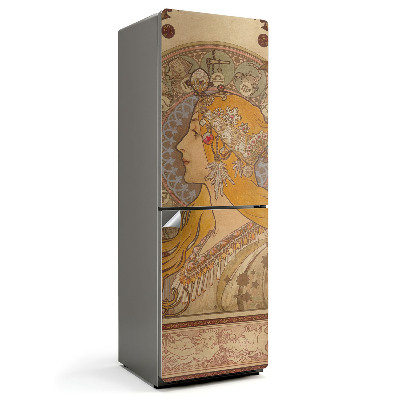 Samolepicí tapeta na lednici Portrét ženy ve stylu Alfonse Muchy