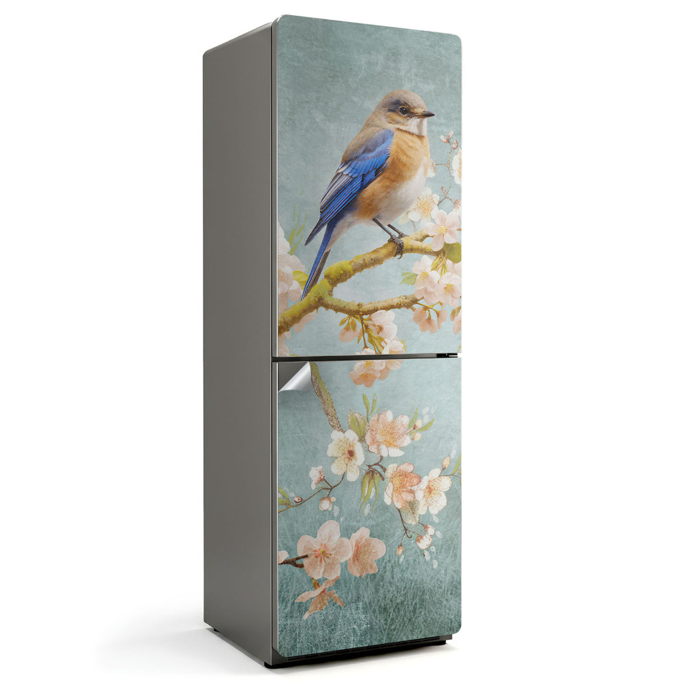 Samolepicí tapeta na lednici Květinová větev s ptákem