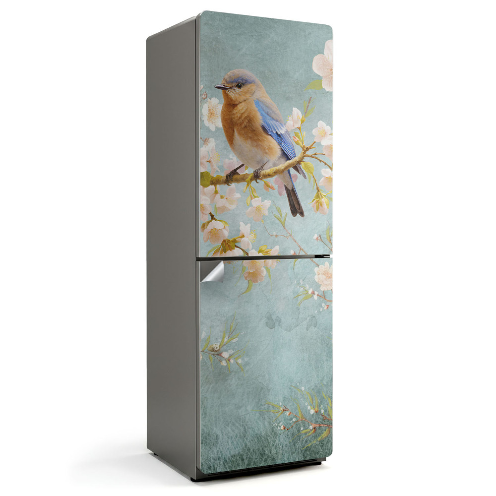 Samolepka na lednici Pták na květnaté větvi