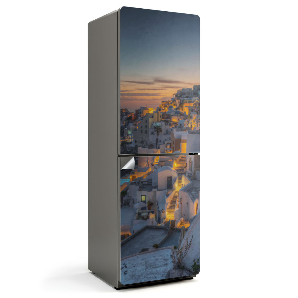 Samolepicí tapeta na lednici Santoriniská krajina v odstínech modré