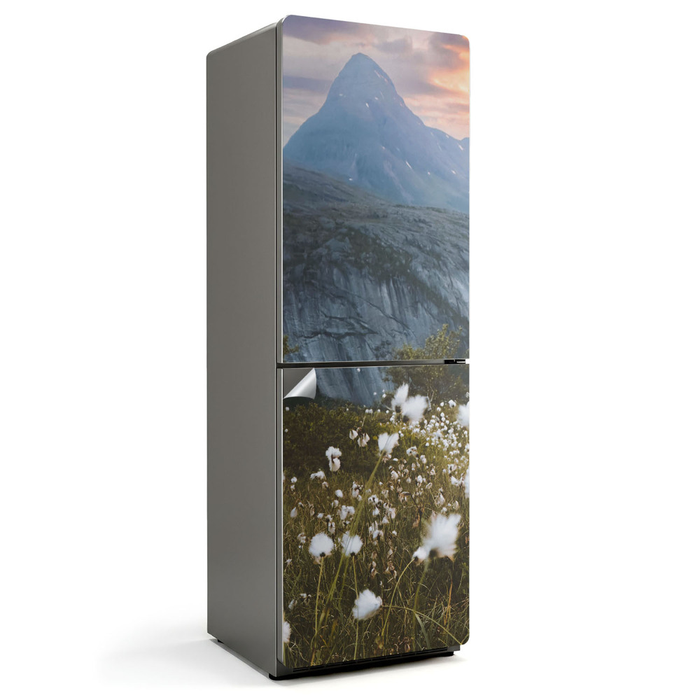 Samolepicí tapeta na lednici Horská krajina s květinovou loukou