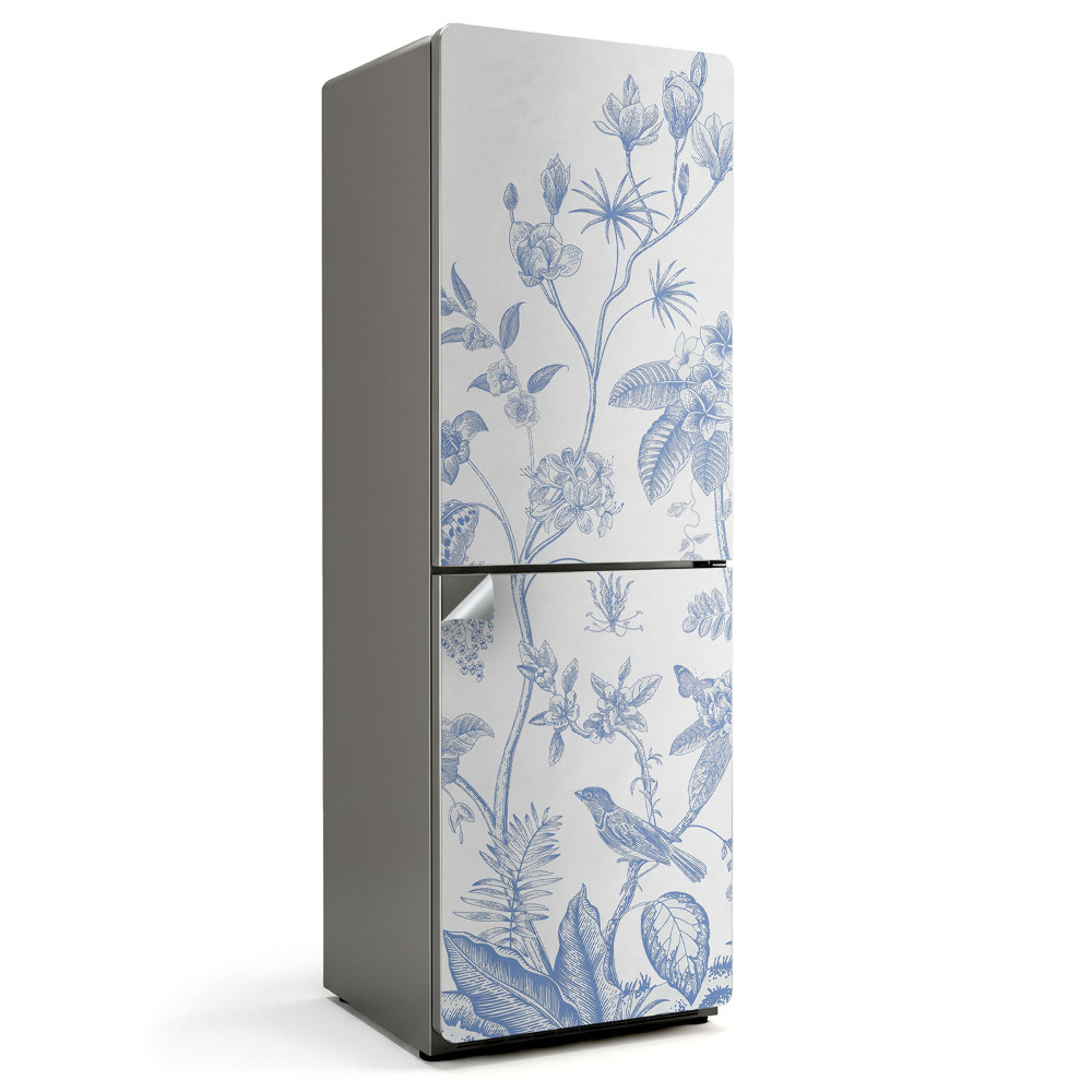 Tapeta na lednici Květinový vzor s ptáky