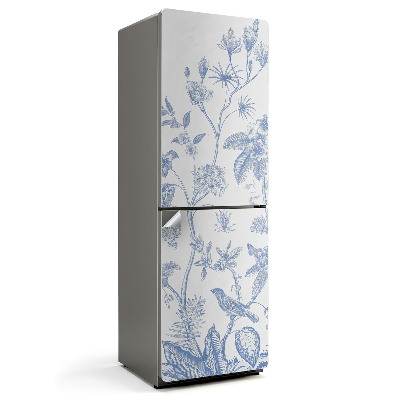 Tapeta na lednici Květinový vzor s ptáky