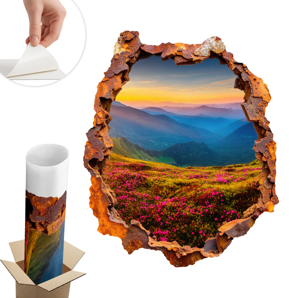 Samolepka na zeď díra 83x100 Květinové hory