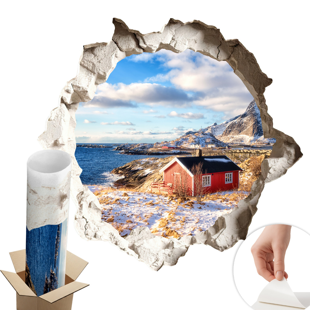 Samolepka na zeď díra 100x95 Zimní krajina