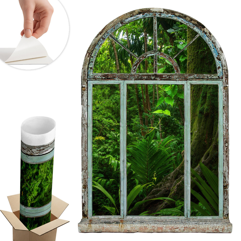 Nálepka imitace okna 41x60 Tropické okno.