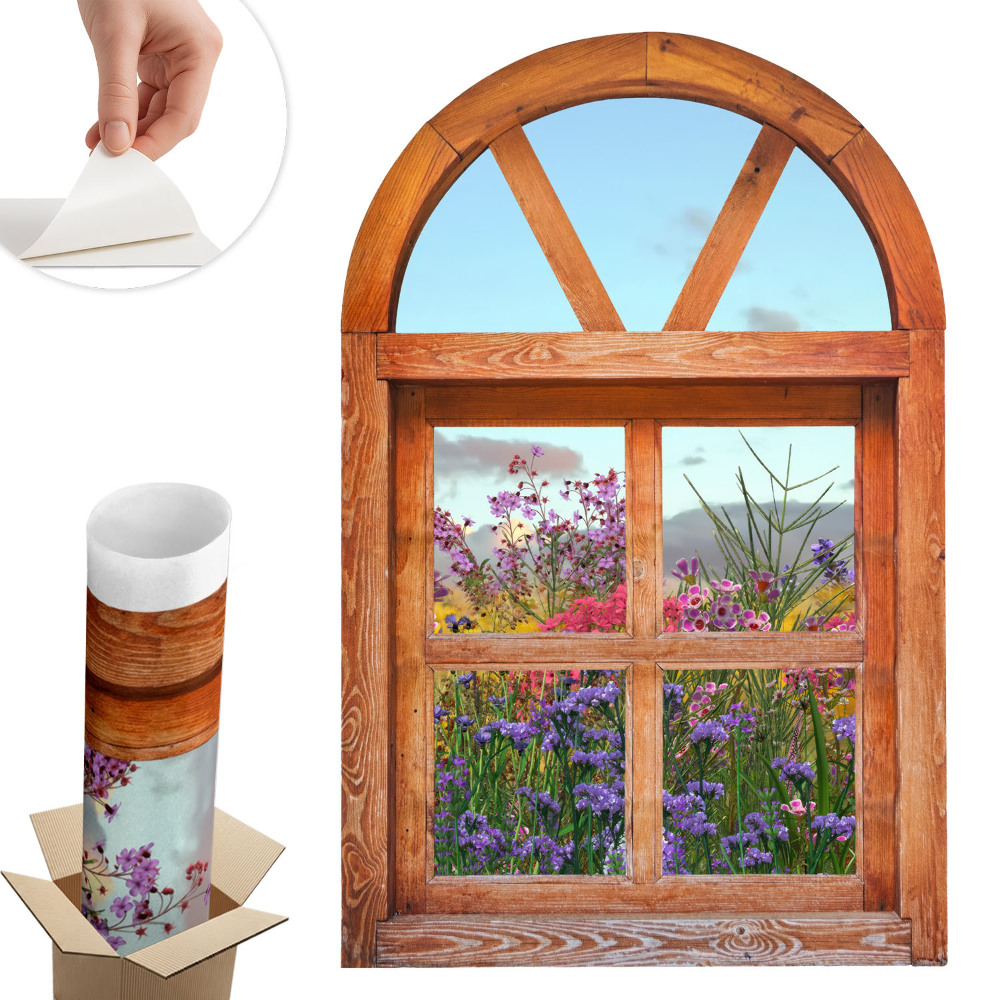 Nálepka imitace okna 39x60 Květinové okno