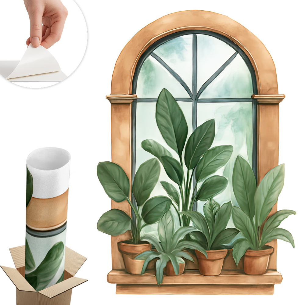 Nálepka imitace okna 42x60 Oknové rostliny.