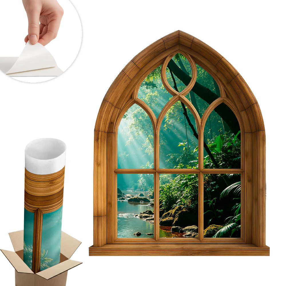 Nálepka imitace okna 48x60 Tropická krajina