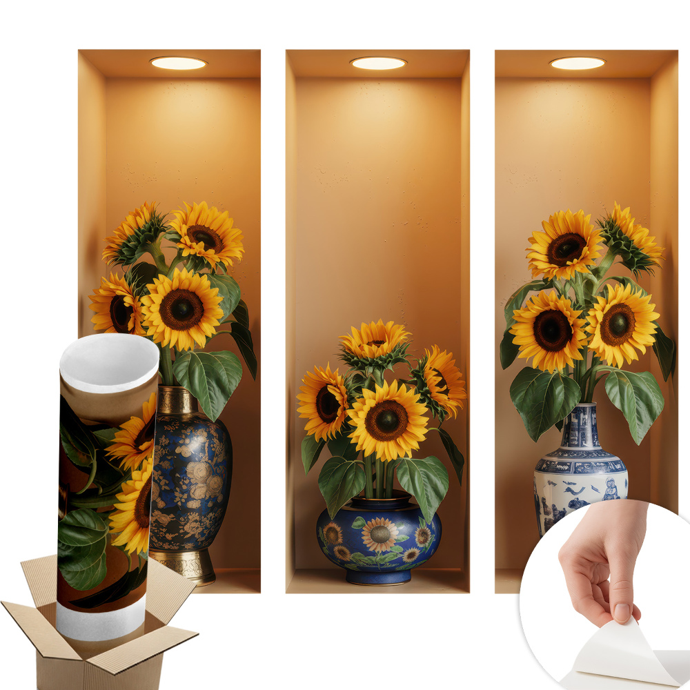 Samolepka na zeď s 3D efektem 60x54 Kytice slunečnic