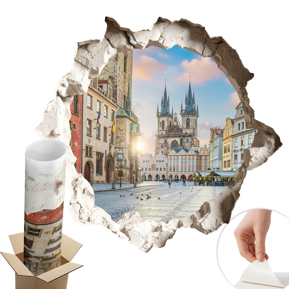 3D samolepka díra 60x57 Městský trh