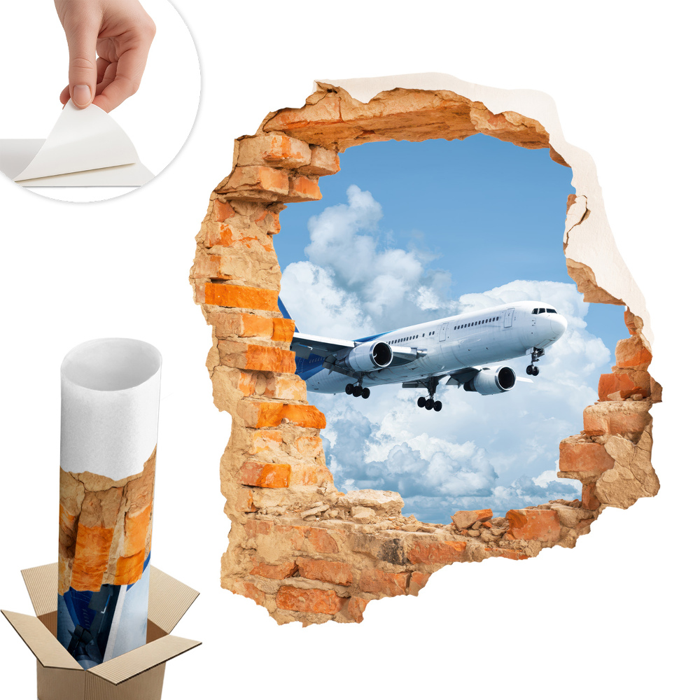 3D samolepka díra 68x80 Letecký objev