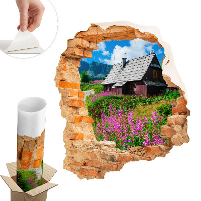 3D samolepka díra 68x80 Rustikální krajina