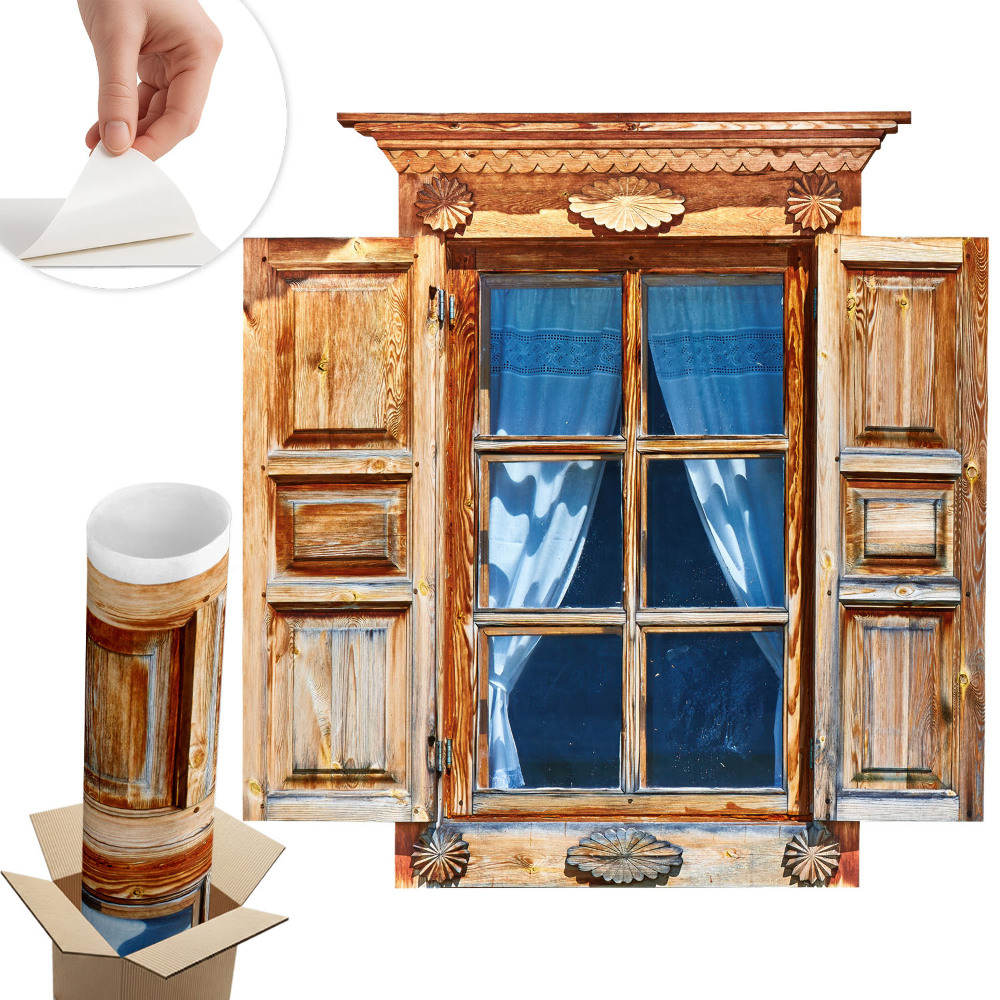 Nálepka imitace okna 77x80 Rustikální okno