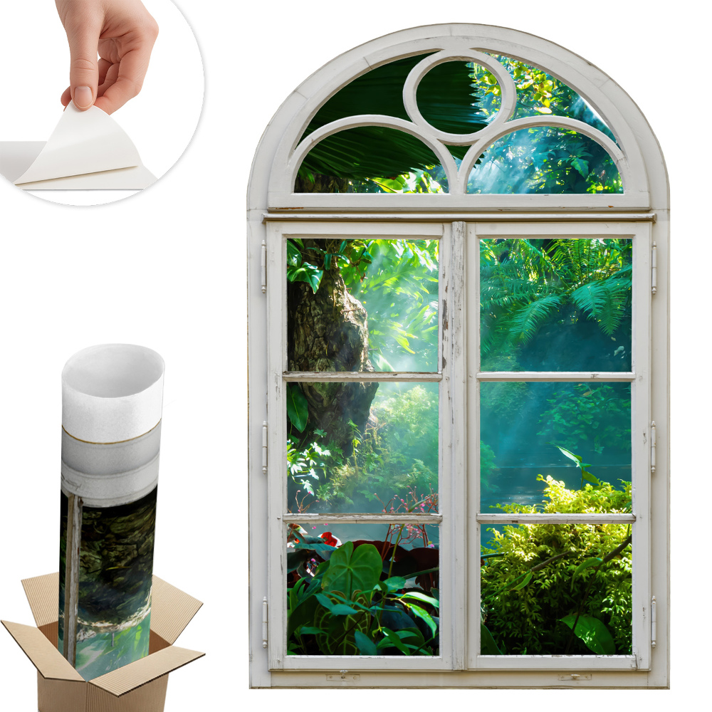 Nálepka imitace okna 51x80 Exotický výhled