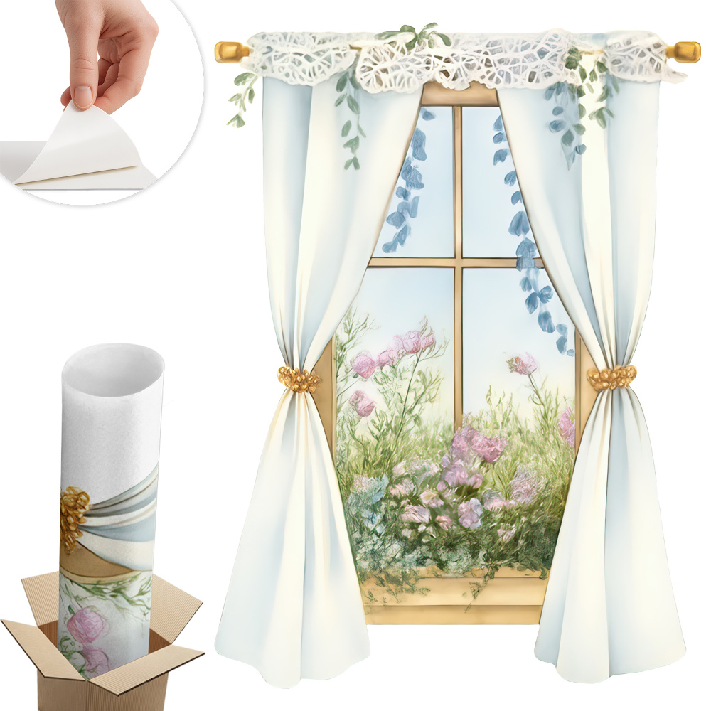 Nálepka imitace okna 58x80 Záclony s výhledem