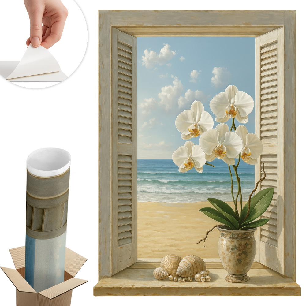 Nálepka imitace okna 58x80 Mořské okno