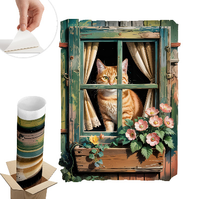 Nálepka imitace okna 60x80 Kotě v okně