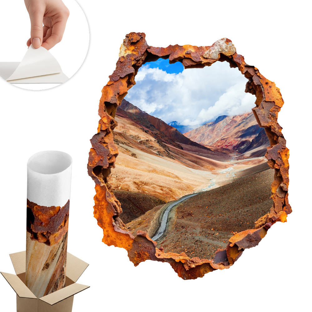 3D samolepka díra 66x80 Horská krajina