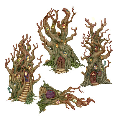 Samolepky na zeď dětské 80x143 Kreslené domy na stromech z kouzelného lesa