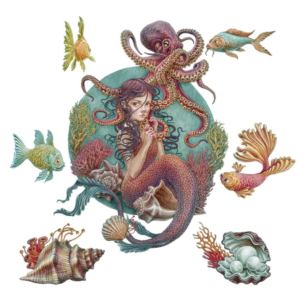 Samolepky na zeď dětské 80x89 Podvodní zvířata v pohádkové verzi