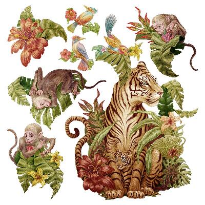 Samolepky na zeď dětské 80x106 Pastelová zvířata na safari v džungli