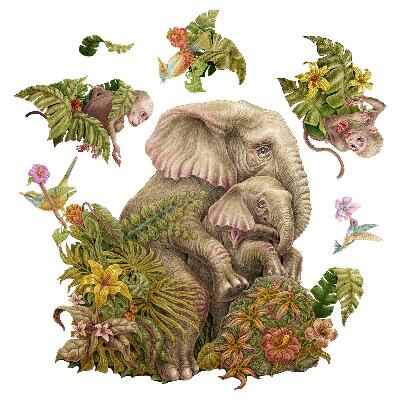 Samolepky na zeď dětské 80x100 Pastelový motiv divokých zvířat a tropů