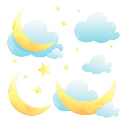 Samolepky na zeď dětské 80x128 Měsíční mraky s třpytivými hvězdami