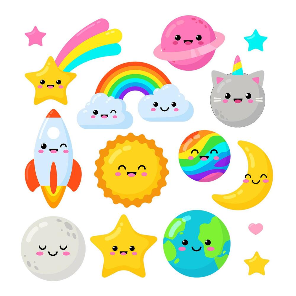 Samolepky na zeď dětské 80x134 Galaktická ilustrace s duhovými planetami