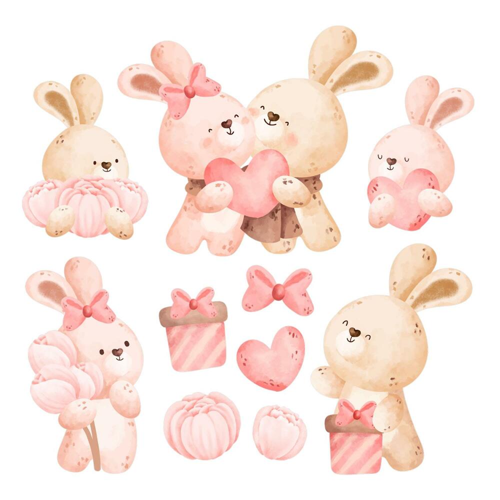 Samolepky na zeď dětské 80x110 Pasteloví zajíčci v okouzlující kompozici