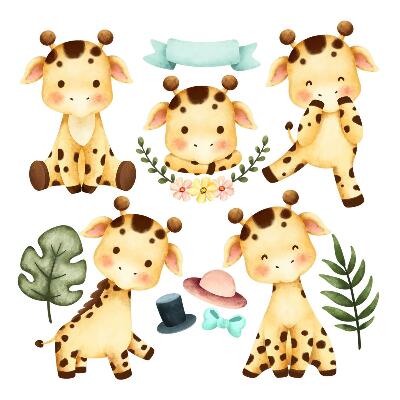 Samolepky na zeď dětské 80x135 Okouzlující safari zvířata v pastelových barvách