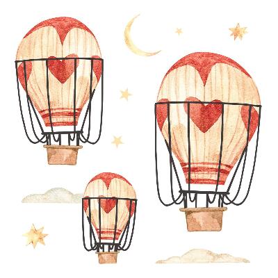 Samolepky na zeď dětské 80x132 Roztomilé akvarelové balónky a hvězdy v boho stylu