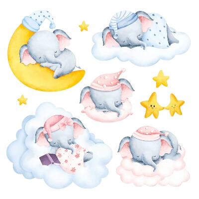 Samolepky na zeď dětské 80x112 Okouzlující noční obloha se slony a mraky