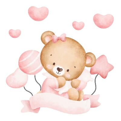 Samolepky na zeď dětské 80x119 Okouzlující plyšový medvídek s pastelovým akvarelovým motivem