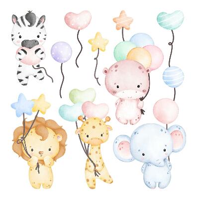 Samolepky na zeď dětské 80x118 Okouzlující akvarelové safari s divokou zvěří a balónky