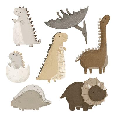 Samolepky na zeď dětské 80x122 Boho dinosauři v pastelových odstínech